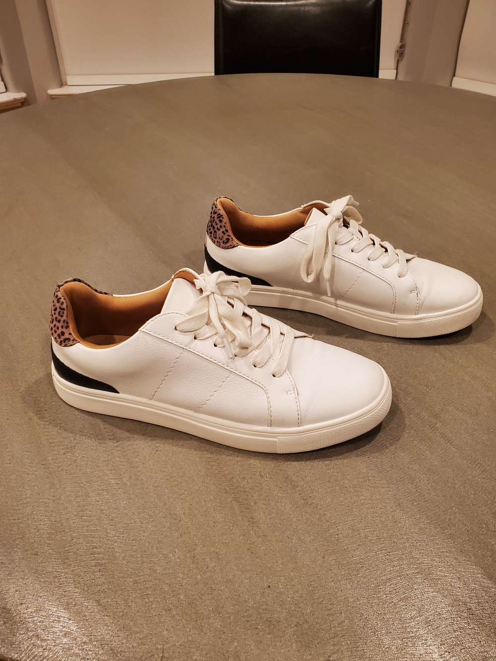 DV by Dolce Vita White Sneakers with Black and Leopard Accent